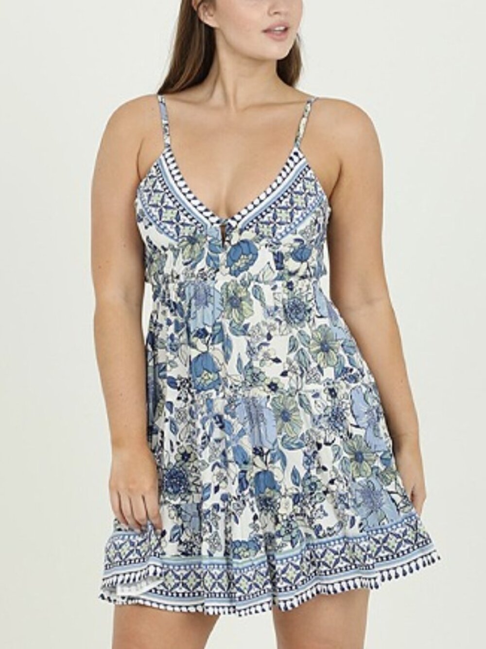 Angie Floral Mini Dress - Blue/White - Size Large